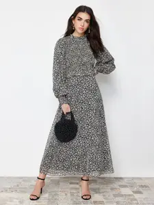 Trendyol Floral Print Puff Sleeve Fit & Flare Maxi Dress