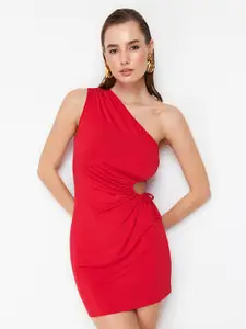 Trendyol Solid One Shoulder Bodycon Mini Dress