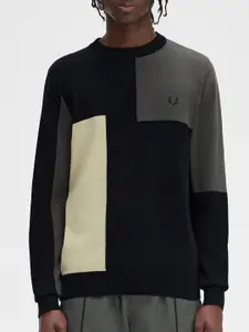 Fred Perry Round Neck Colourblocked Cotton Pullover Sweater