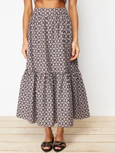 Trendyol Printed Peplum Maxi Skirt