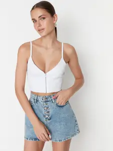 Trendyol Women Mid-Rise Washed Pure Cotton Denim Shorts