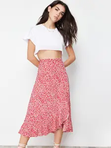 Trendyol Printed Flared Midi Skirt