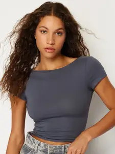 Trendyol Boat Neck Cotton Styled Back Top