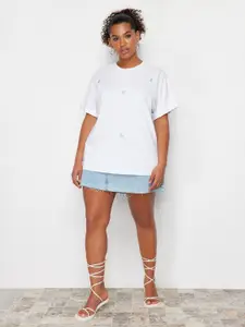 Trendyol Round Neck Embellished Cotton T-shirt