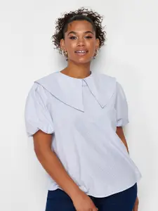 Trendyol Striped Above the Keyboard Collar Puff Sleeves Top