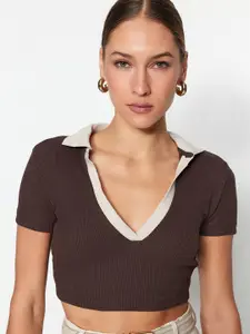 Trendyol Short Sleeves Ribbed Fitted Crop Top