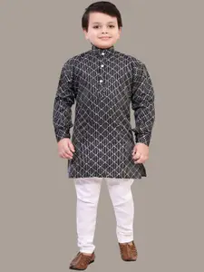 BT DEZINES Boys Embroidered Regular Sequinned Raw Silk Kurta with Pyjamas