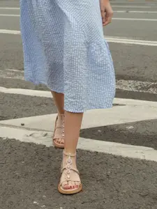 Saint G Embellished Leather Open Toe Flats