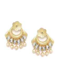 PANASH Gold-Plated Stone-Studded & Beaded Contemporary Chandbalis