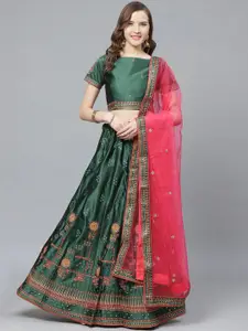 KALINI Embroidered Thread Work Semi-Stitched Lehenga & Blouse With Dupatta