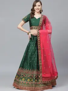 KALINI Embroidered Thread Work Semi-Stitched Lehenga & Blouse With Dupatta