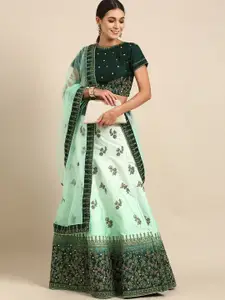 KALINI Embroidered Thread Work Semi-Stitched Lehenga & Blouse With Dupatta