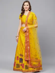 KALINI Embroidered Thread Work Semi-Stitched Lehenga & Blouse With Dupatta