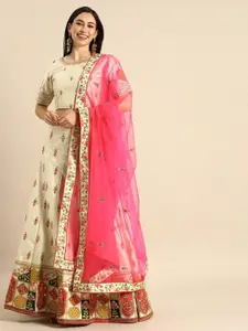 KALINI Embroidered Thread Work Semi-Stitched Lehenga & Blouse With Dupatta