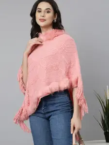 SHOWOFF Women Cable Knit Longline Poncho with Fringed Detail