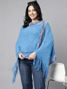 SHOWOFF Women Chevron Longline Poncho with Fringed Detail