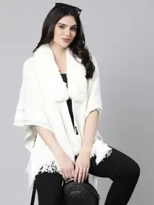 SHOWOFF Women Chevron Longline Poncho with Fringed Detail