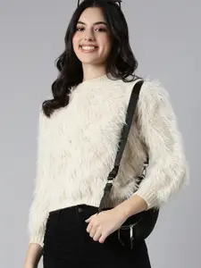 SHOWOFF Women Cable Knit Pullover with Fuzzy Detail