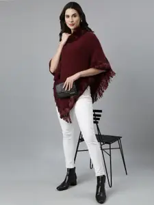 SHOWOFF Women Cable Knit Longline Poncho with Fringed Detail