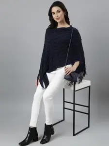 SHOWOFF Women Chevron Longline Poncho with Embellished Detail