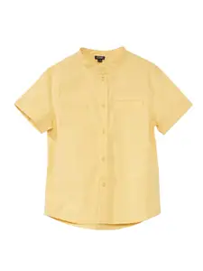 KIABI Boys Mandarin Collar Short Sleeves Regular Fit Cotton Casual Shirt