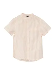 KIABI Boys Mandarin Collar Short Sleeves Regular Fit Cotton Casual Shirt