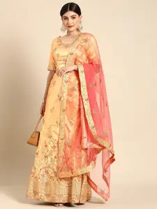 Shaily Embroidered Thread Work Semi-Stitched Lehenga & Blouse With Dupatta