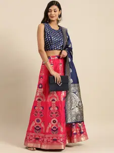 Shaily Floral Woven Design Zari Semi-Stitched Lehenga & Blouse With Dupatta