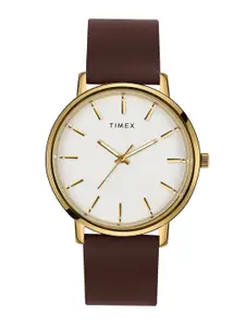 Timex Men Brass Dial & Leather Straps Analogue Watch- TW0TG8019