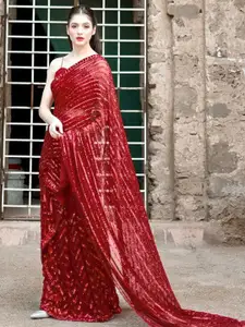 Mitera Red Embellished Sequinned Saree