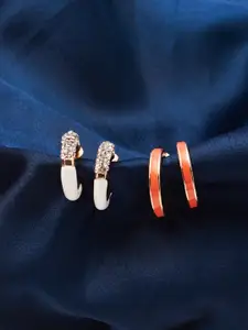 SALTY Set Of 2 Stone-Studded Contemporary Half Hoop Earrings