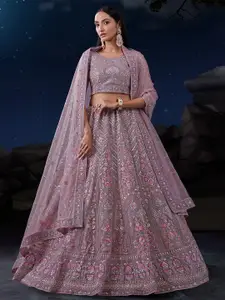 Fusionic Embroidered Sequinned Semi-Stitched Lehenga & Unstitched Blouse With Dupatta