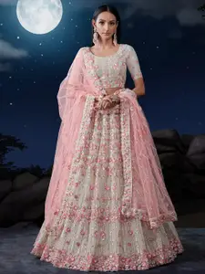 Fusionic Embroidered Sequinned Semi-Stitched Lehenga & Unstitched Blouse With Dupatta