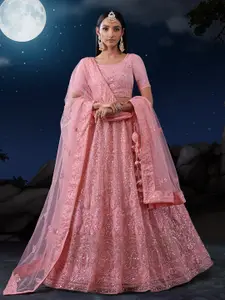 Fusionic Embroidered Sequinned Semi-Stitched Lehenga & Unstitched Blouse With Dupatta