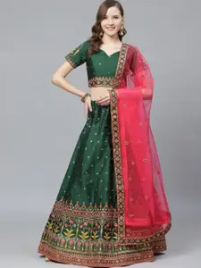 HRITIKA Embroidered Thread Work Semi-Stitched Lehenga & Blouse With Dupatta