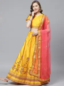 HRITIKA Embroidered Thread Work Semi-Stitched Lehenga & Blouse With Dupatta
