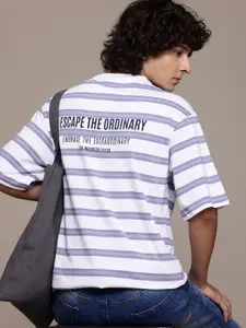 The Roadster Lifestyle Co. Men Relaxed Fit Striped Drop-Shoulder Sleeves T-shirt