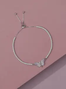Ornate Jewels Women Sterling Silver Cubic Zirconia Rhodium-Plated Charm Bracelet