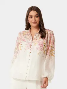 Forever New Plus Size Floral Printed Puff Sleeve Shirt Style Top
