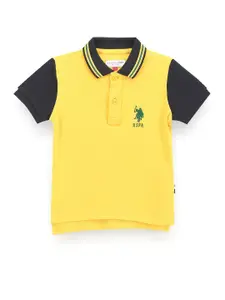 U.S. Polo Assn. Kids Boys Colourblocked Polo Collar Applique T-shirt