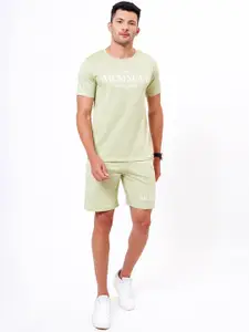 ZU Printed Pure Cotton Round Neck T-Shirt with Mid-Rise Shorts Co-Ords