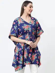 MISS AYSE Floral Print Kimono Sleeve Crepe Kaftan Top