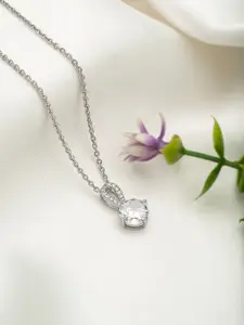 SILBERRY Rhodium-Plated Diamond Shaped Pendants with Chains