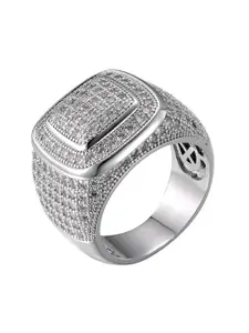 Drip Project Men Rhodium-Plated Cubic Zirconia Studded Finger Ring