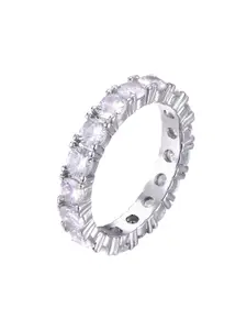 Drip Project Men Rhodium-Plated Cubic Zirconia Studded Finger Ring