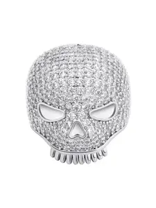 Drip Project Rhodium-Plated CZ Studded Skull Finger Ring