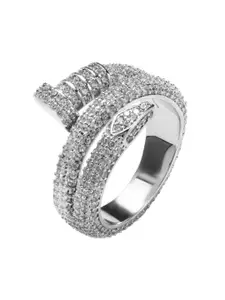 Drip Project Rhodium-Plated CZ Studded Finger Ring