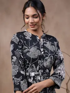 Vishudh Floral Printed Mandarin Collar Tiered Maxi Dress