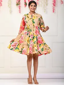 Vishudh Floral Printed Pure Cotton Fit & Flare Dress