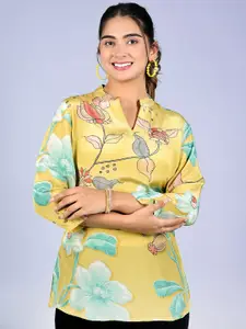 Vishudh Floral Print Mandarin Collar Cotton Top